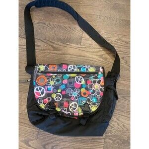 LL BEAN Messenger Laptop Shoulder Bag Peace Sign Pattern Preowned